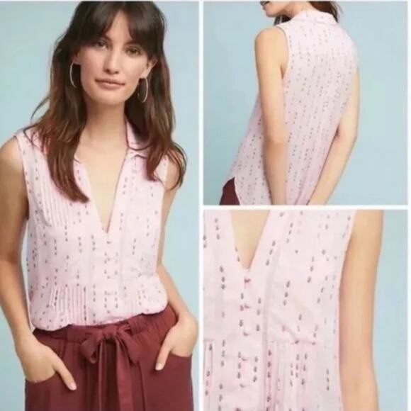 Anthropologie 8 of 52 Conversations Pink Ant Novelty Print Sleeveless Blouse - Picture 1 of 8